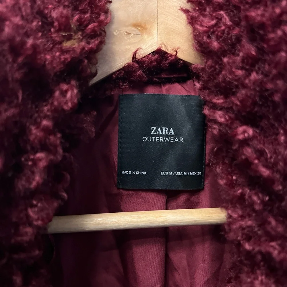 Zara Burgundy Teddy Jacket - Picture 2 of 5